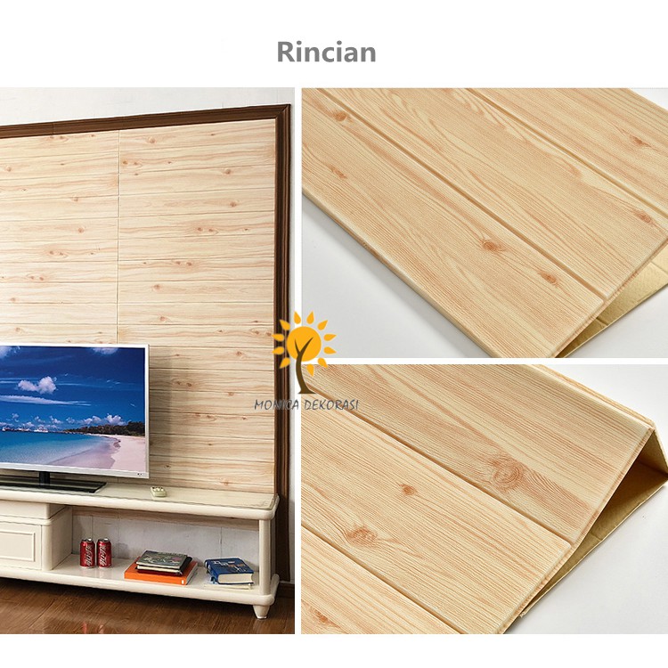 1 Wallpaper Dinding 3D Motif Kayu Wood Foam 70*70cm Dekorasi Kamar High Quality Walpaper-3