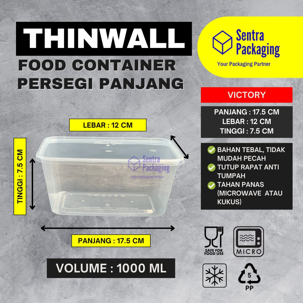 Kotak Makan Plastik 1000ml / Thinwall / Food Container / Packaging - VICTORY - PACK