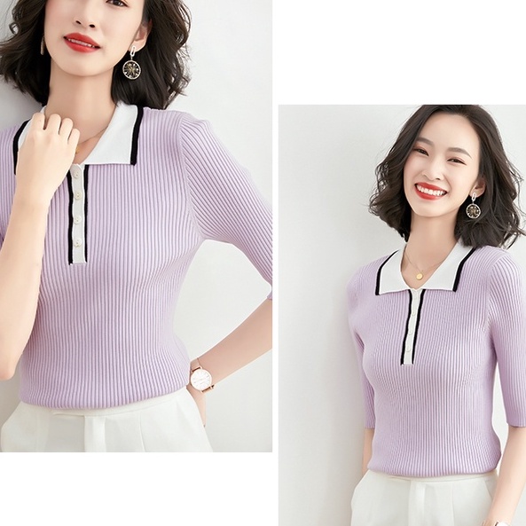 【Elegant】Casual  Short Sleeves Lembut Knit Polo 7116