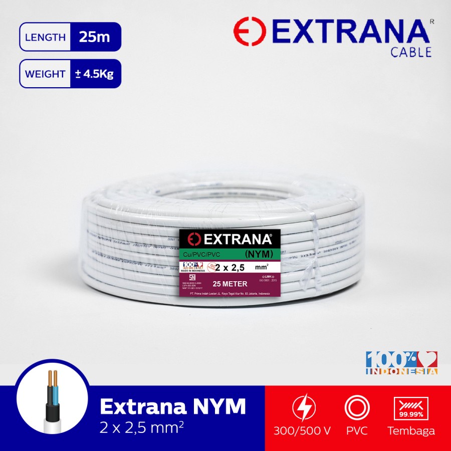 Kabel Listrik Extrana NYM 2 x 2.5 mm 25Meter