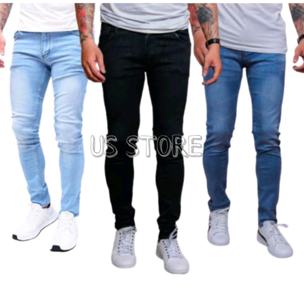 Celana Jeans Pensil Pria Jins Jean Panjang Laki Cowok Dewasa Slimfit Skinny Polos Distro Levis Lepis