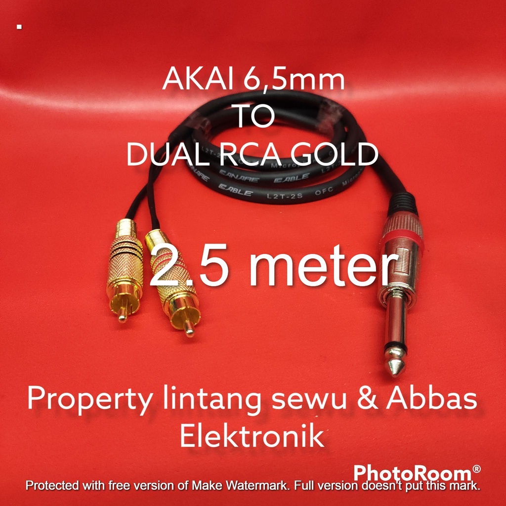 KABEL JEK AKAI 6.5MM TO DUAL RCA GOLD 2.5 METER