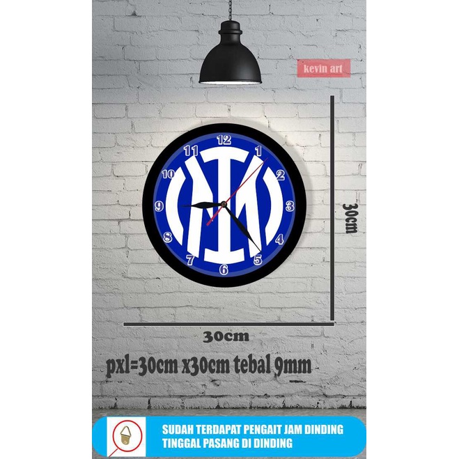 JAM DINDING KAYU UNIK ARTISTIK BESAR VINTAGE GAMBAR LOGO INTERMILAN