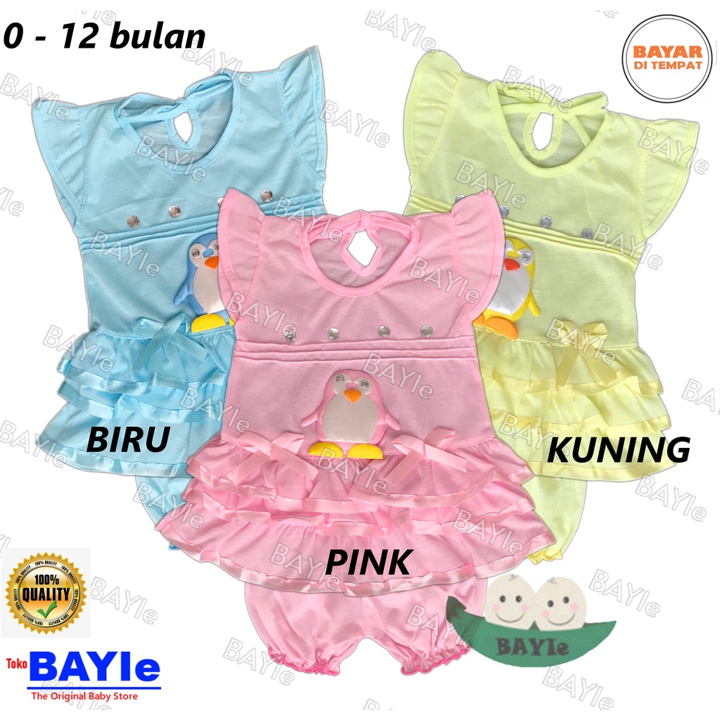 BAYIe - Setelan Baju bayi Perempuan Dress motif PINGUIN XIAO WEI/MELISA 0 -12 bulan / Pakaian anak Cewek