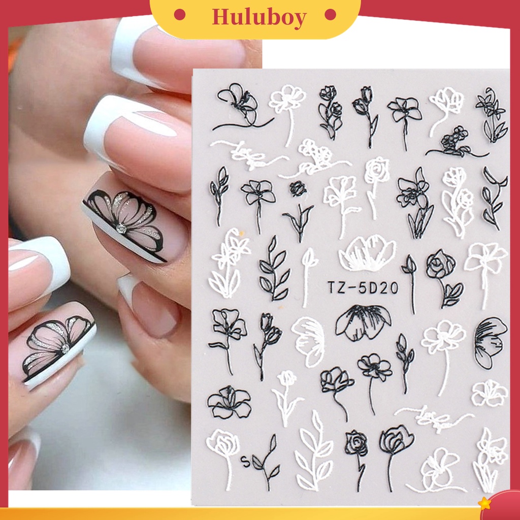 Huluboy Huluboy♡ Stiker Kuku Motif Bunga Kamelia Gaya Klasik Untuk Wanita