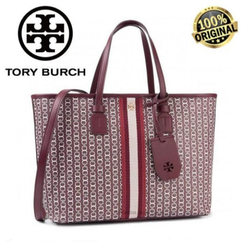 Tas WanitaTORY BURCH GEMINI LINK CANVAS SMALL TOP-ZIP TOTE 100% AUTHENTIC