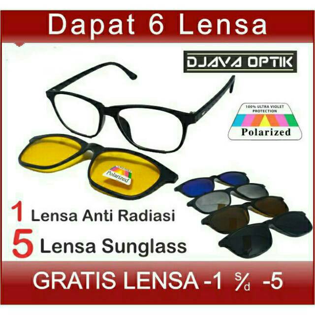 Kacamata Hitam Clip On Anti Radiasi Optik Minus Baca Cylinder free Lensa