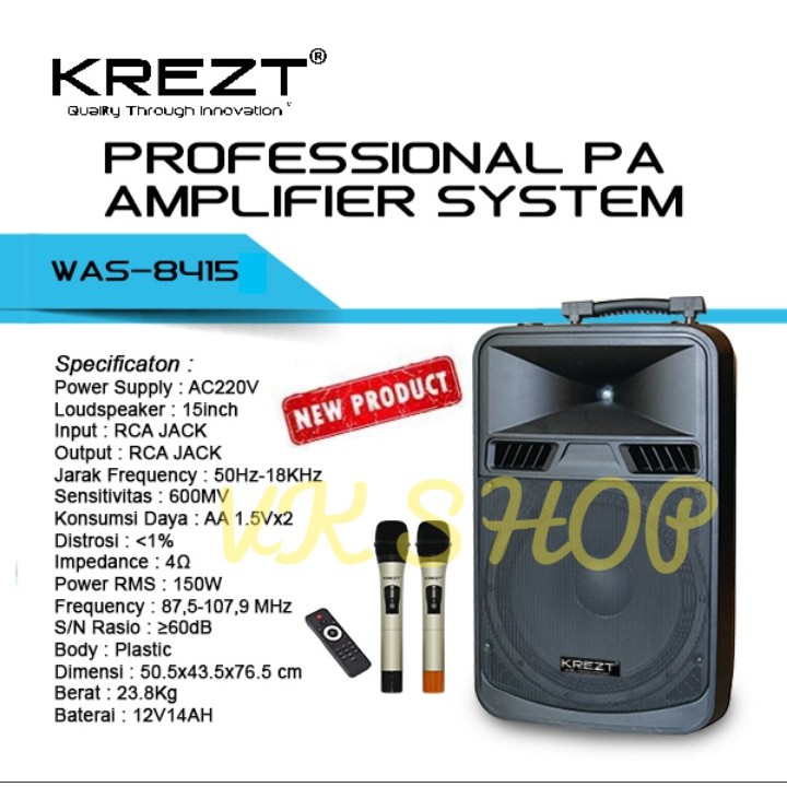 Speaker Portable Meeting Wireless KREZT WAS - 8415 (15Inch)