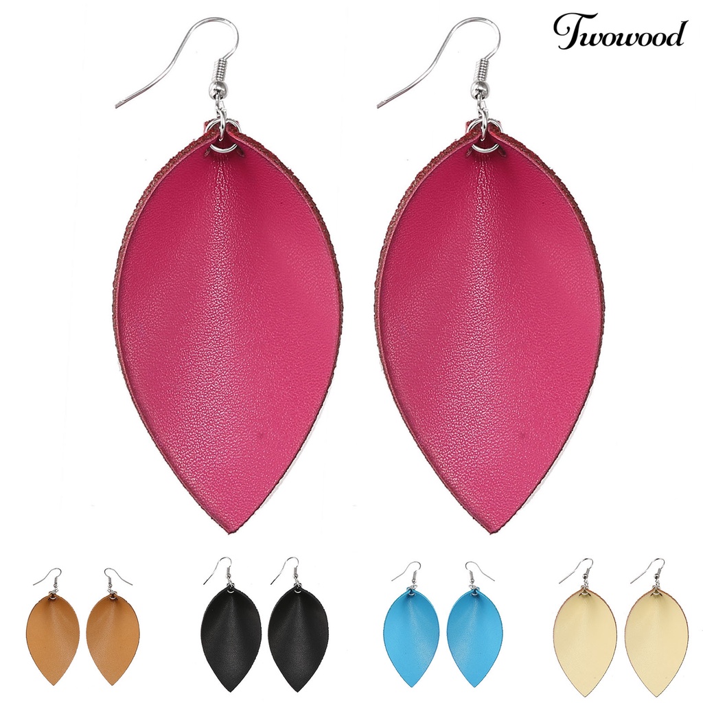 Twowood 1 Pair Hook Earrings Leaf Shape Ethnic Style Faux Leather Plant Shape Lightweight Dangle Earrings for Wedding