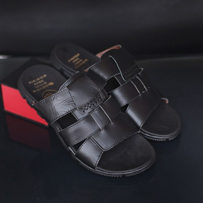 SANDAL KULIT PRIA BERKUALITAS TINNGI  CEVANY 05 BLACK BROWN TAN KULIT SAPI ASLI ORIGINAL HANDMADE