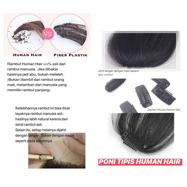 Poni korea Tipis HUMAN HAIR / poni rambut asli / poni jepit poni palsu bahan rambut asli phh