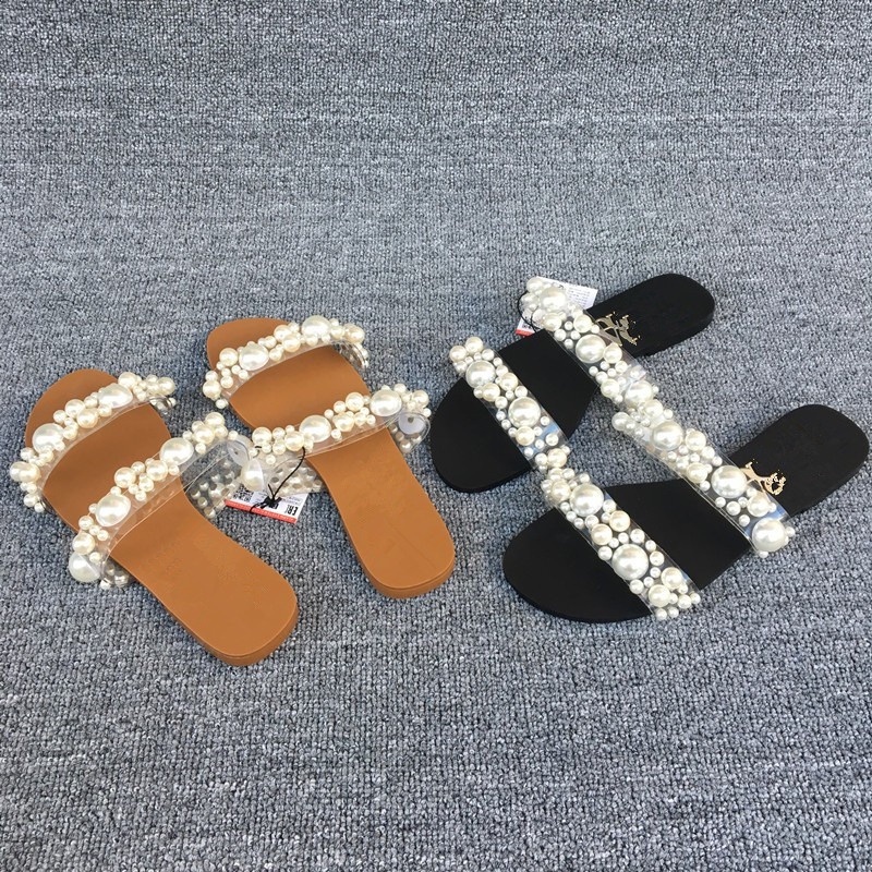 (PGBAGS) TERBARU!!! SANDAL WANITA FLAT Z4RA DOUBLE STRAP MOTIF MUTIARA IMPORT PREMIUM #188906