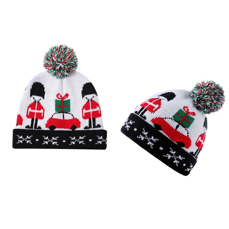 Topi Rajut Lembut Desain Kartun Mobil Santa Dengan pompom Untuk Dekorasi Natal