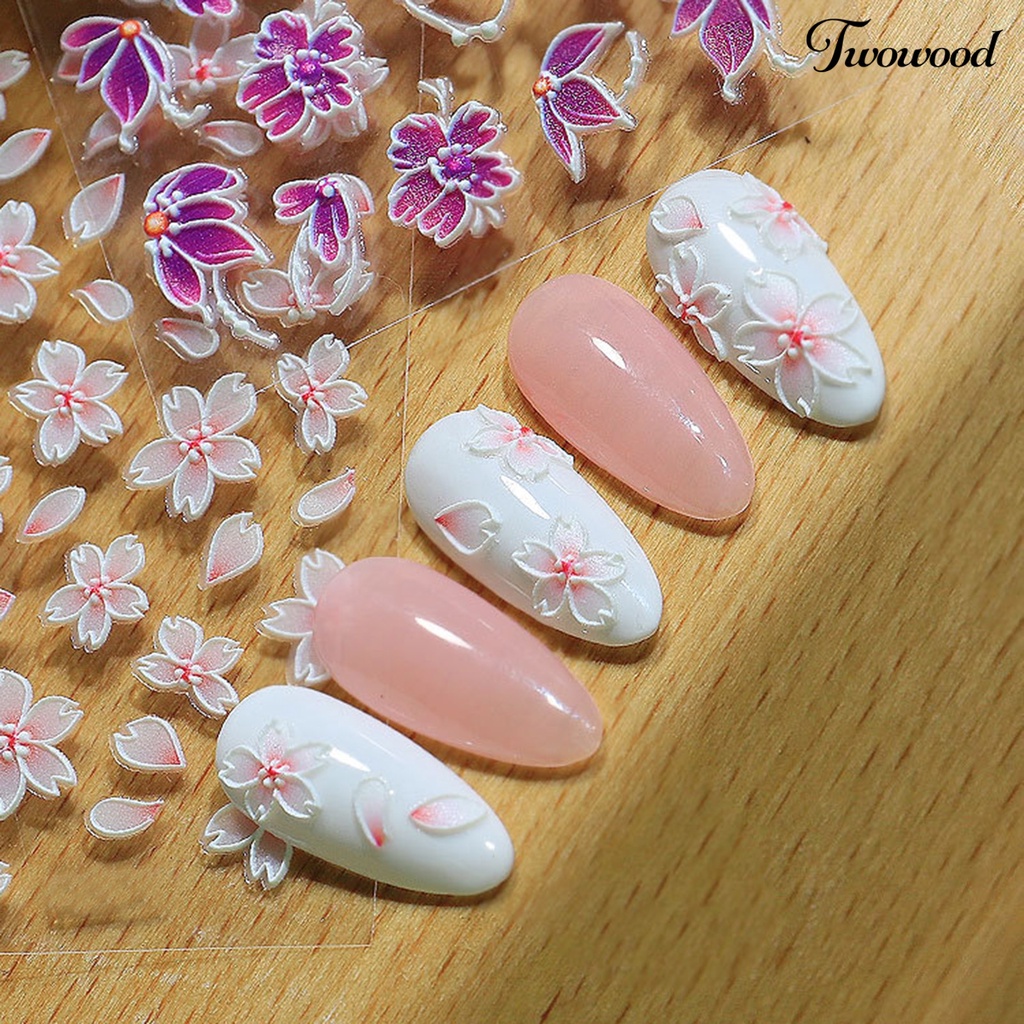 Twowood Stiker Kuku Motif Bunga / Daun 5D Untuk Nail Art DIY