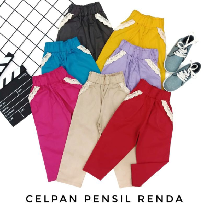 Celana Anak Perempuan Celana Panjang Pensil Renda 4-9 tahun Celana Katun Poplin