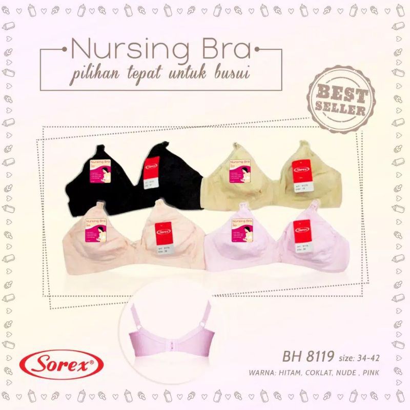 8119 Sorex Bra Menyusui Busa Tipis Tanpa kawat Kait 2 Cup Setara Cup B Nursing Bra Ibu Hamil