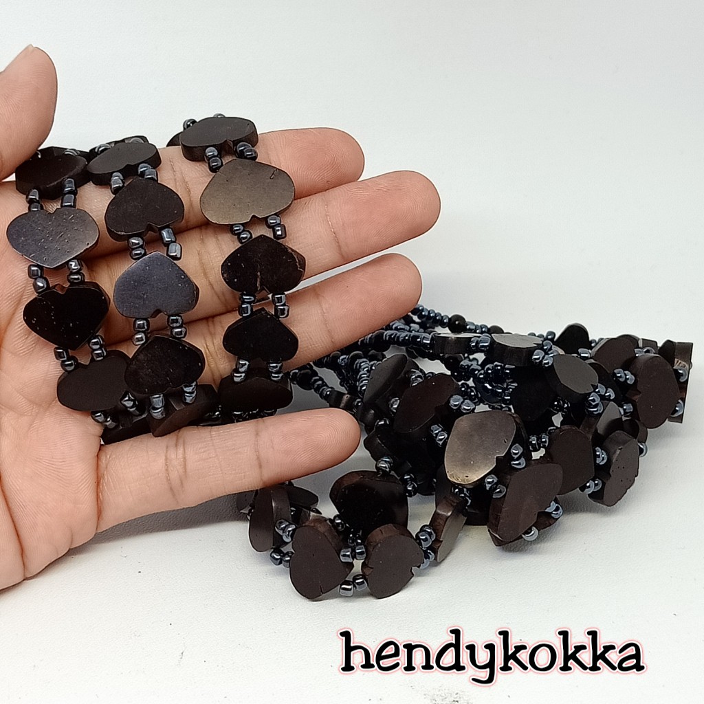 10 gelang kokka kaukah plat love manik hitam