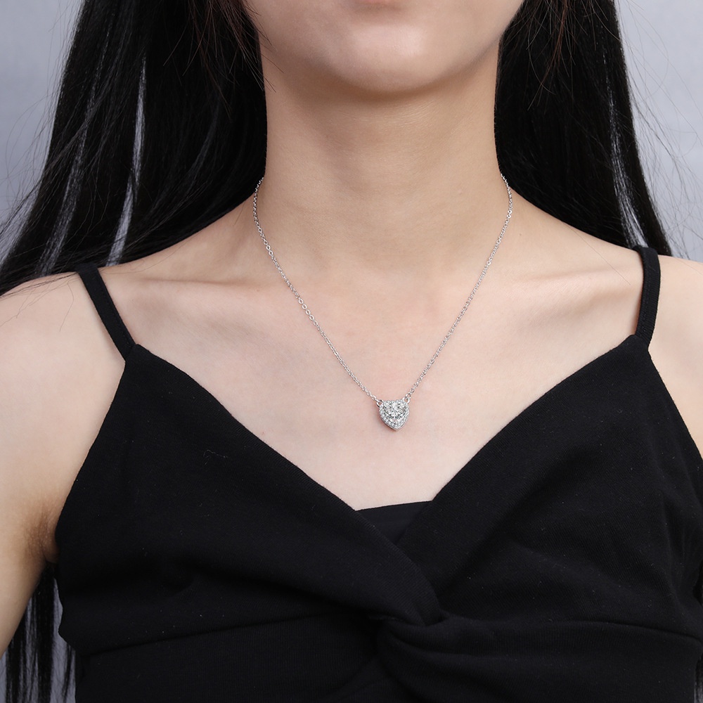 Kalung 925 Silver Cubic Zirconia Berlian Bentuk Hati Untuk Wanita