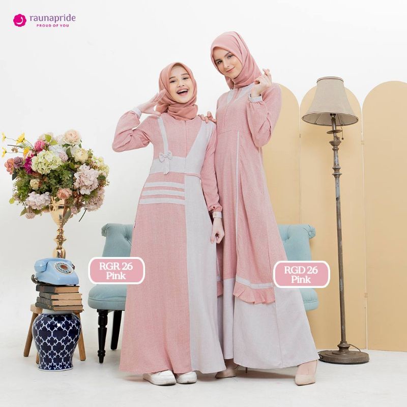 Baju Couple ibu &amp; anak Gamis Rauna RGD 26 - RGR 26 Pink / Fashion Muslim