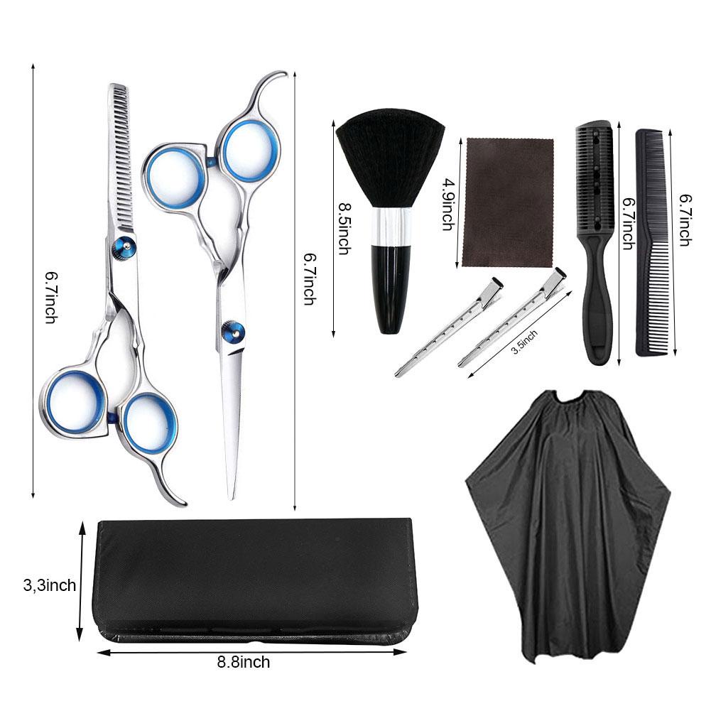 Aleekit Set Gunting Rambut + Gunting Sasak + Berbagai Sisir + Bonus Jubah Apron, Salon Profesional Set Lengkap Barber Set Komplit Barbershop Thinning Scissors Barber Hair Scissors Set Professional Hairdressing Scissors Kit Home Salon Hairdressing Hair Cut