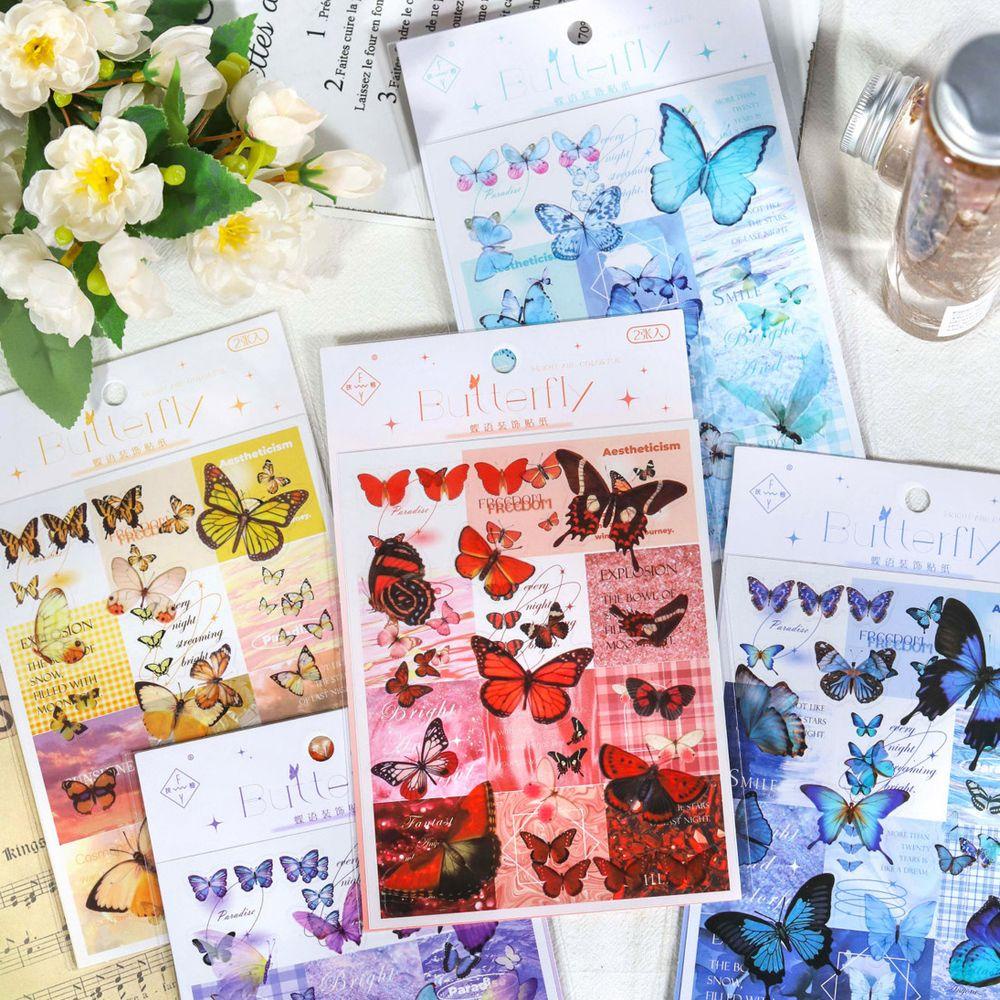 Lanfy Butterfly Stationery Sticker Jurnal PET Hand Akun Perekat Diri Stiker Handphone Perlengkapan Sekolah