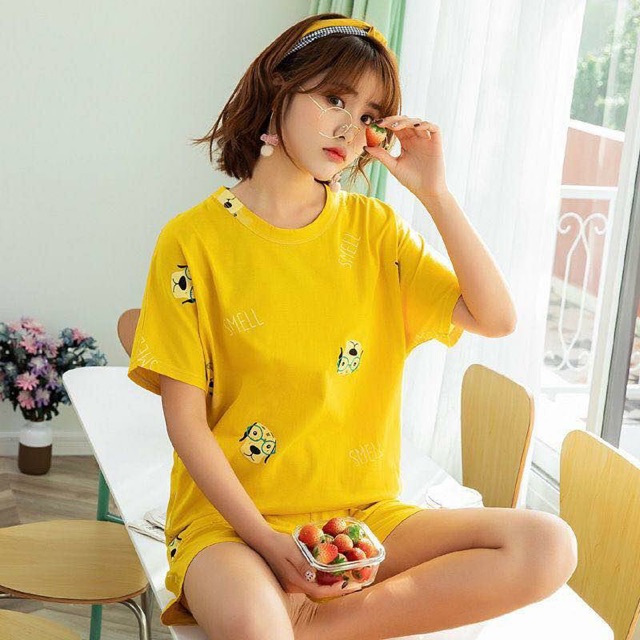 Piyama motif dog yellow. Pajamas/homewear/sleepwear motif dog yellow pendek import