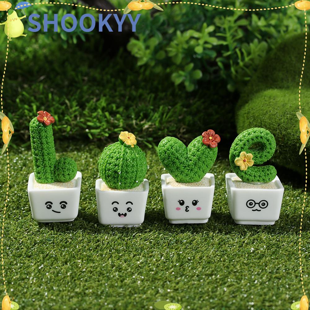 SHOUKEYY Funny Cactus Flower Pot Succulent Plants Mini Sculpture Fairy Garden Miniature Ornament Dollhouse Supplies DIY Outdoor Accessories Car Home Decor