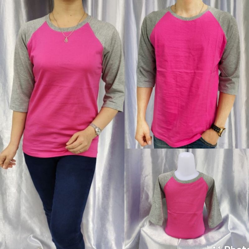 kaos polos reglan PINK - ABUMISTY  lengan 3/4 uk20 22 S M L XL XXL