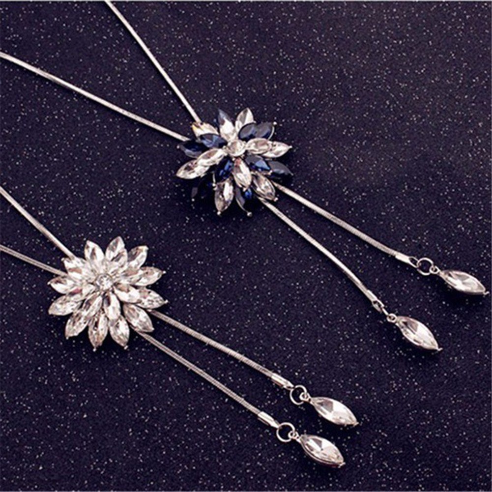 Zircon Snowflake Long Necklace Crystal Flower Pendant Necklaces