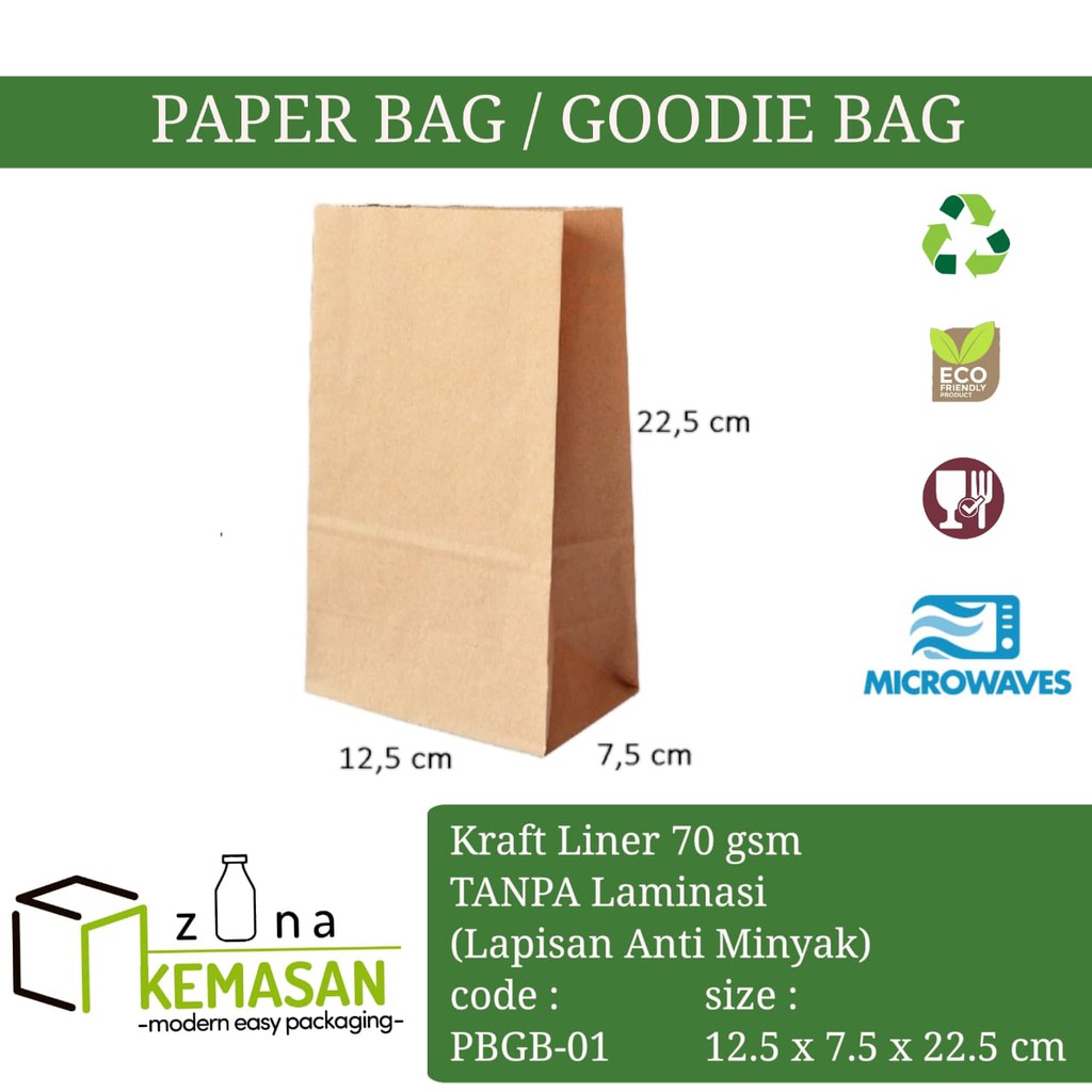 PAPER BAG KANTONG BOX TAS KERTAS SOUVENIR GIFT SNACK KUE ROTI NASI BURGER 12,5x7,5x22,5cm KRAFT