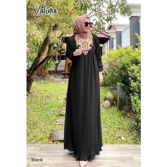 Zahnia Maxy, GAMIS WANITA MUSLIM SUPER CANTIK FIT XXL LD 114 BAHAN CERUTTY BABYDOLL ARMANI FULL FURING MIX RENDA