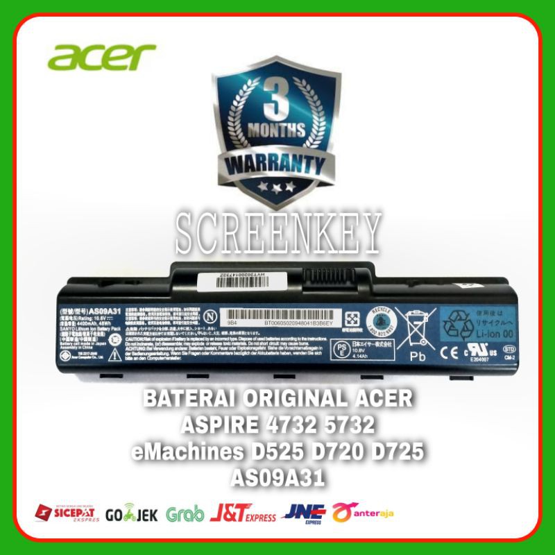 Baterai Batrai Original Laptop Acer Aspire 4732 4732Z eMachines D525 D725 E525 G620 AS09A31