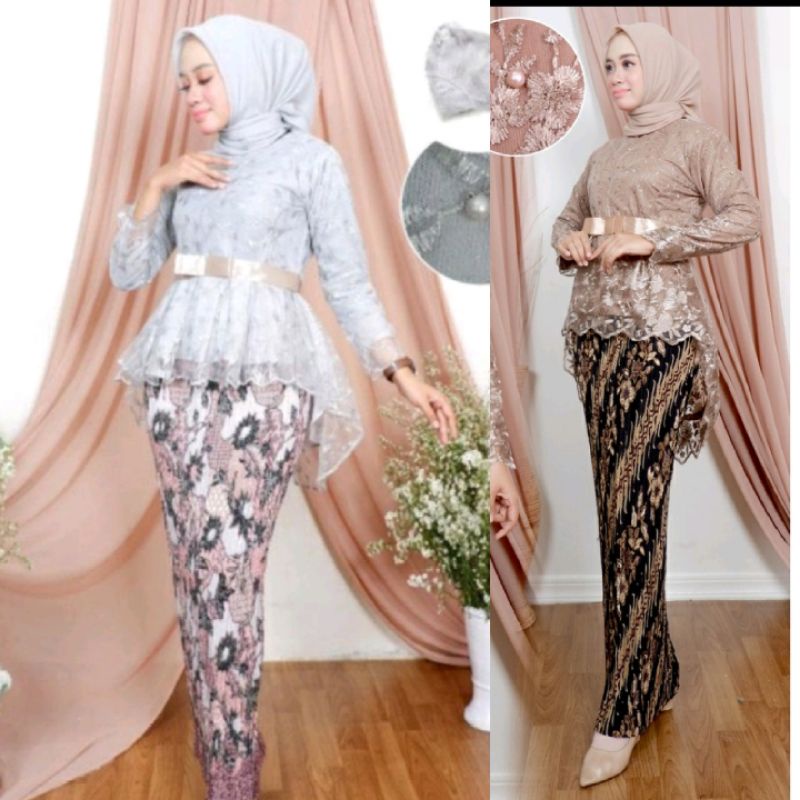 (COD) SETELAN KEBAYA AURORA TILLE MUTIARA / KEBAYA WISUDA / KEBAYA MODERN / KEBAYA TERLARIS / HANANIA KEBAYA