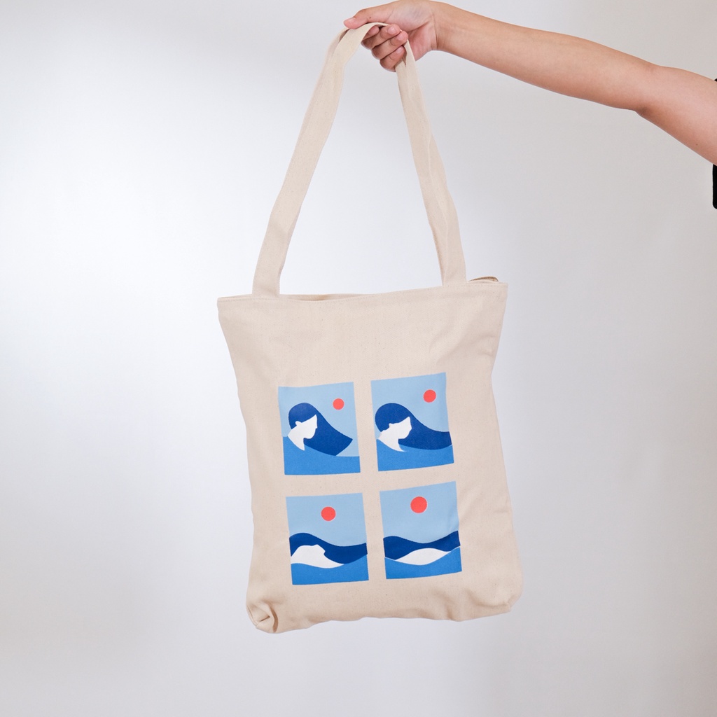 Tote Bag Kanvas Wanita dengan Resleting - Motif Aesthetic untuk Gaya yang Elegan