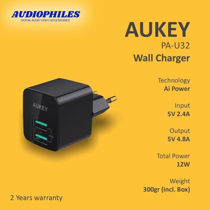 Aukey Wall Charger 2 Port 12W with AiQ Fast Charging - PA-U32