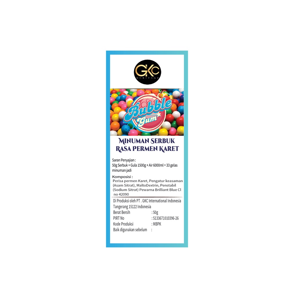 Bubuk Sirup Bubble Gum / BubbleGum Powder Syrup Serbuk Minuman Powder Drink GKC Heritage 50 gr