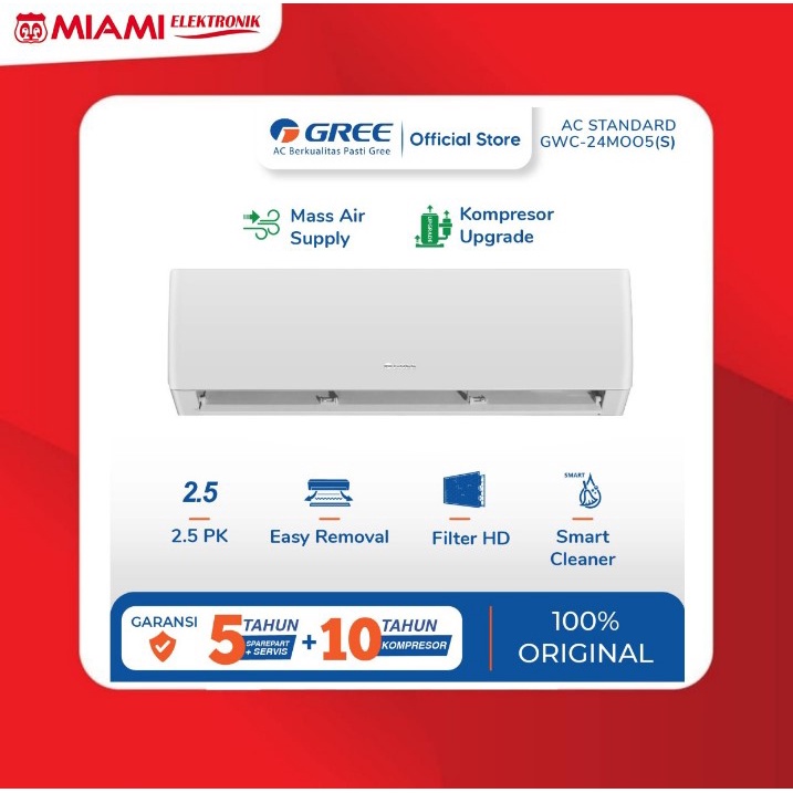 GREE AC STANDARD - AC 2.5PK - GWC-24MOO5(S) - PUTIH (Indoor &amp; Outdoor)