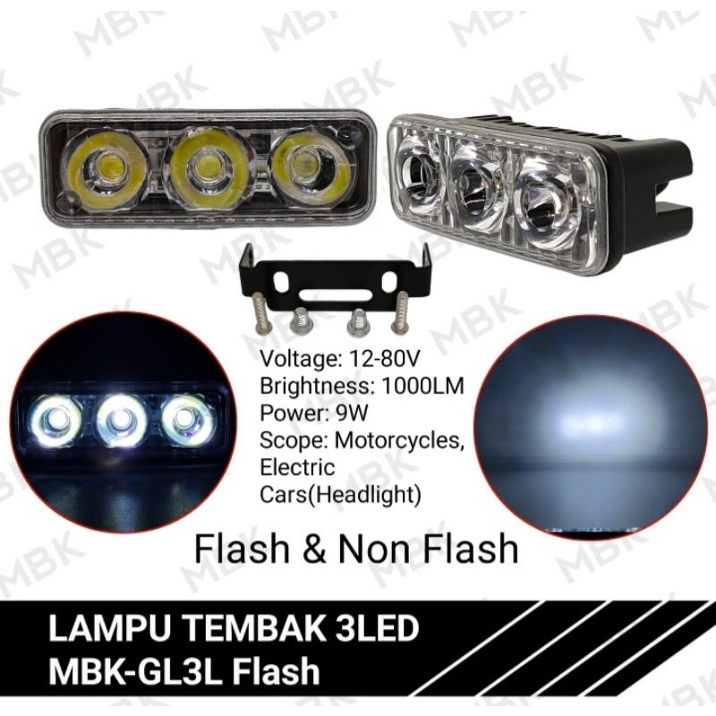 Lampu Tembak Sorot LED Cree 3 Mata RTD E03 12V-80V 6W 2 Mode Bisa STROBO full flas flas