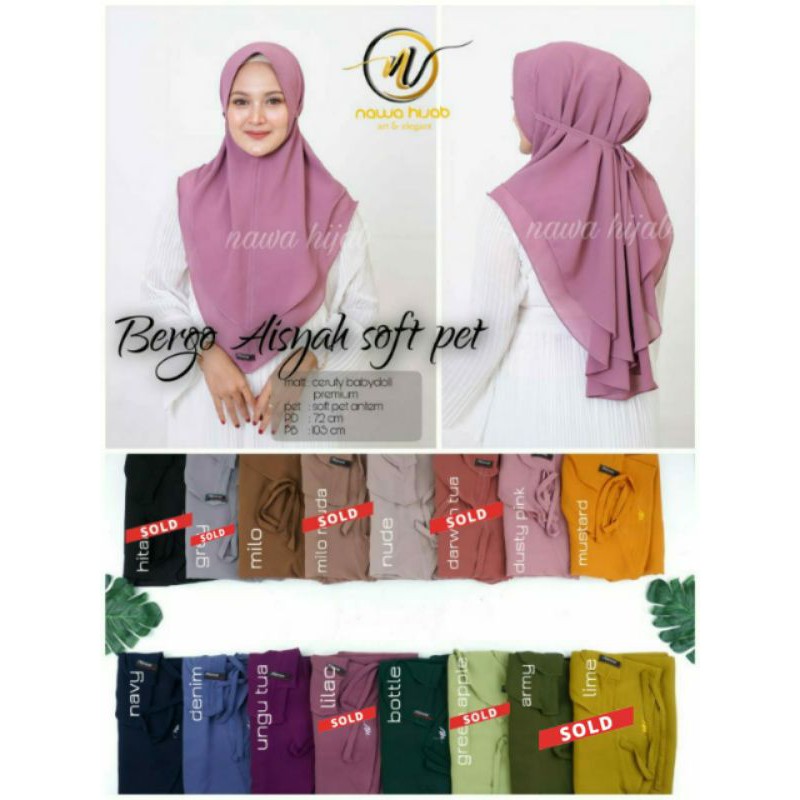 bergo aisyah soft pet, original by nawa hijab