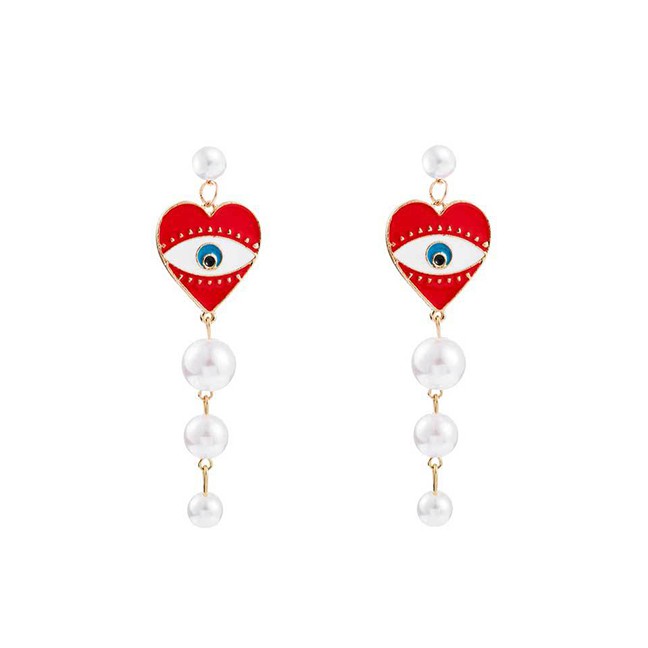 LRC Anting Tusuk Fashion Red Gold-plated Artificial pearl Earrings D44785