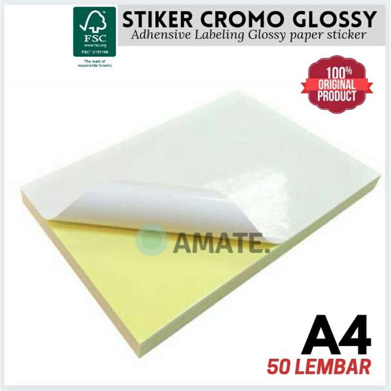 

Stiker Cromo Glossy A4 [50 Lembar] - Kertas Stiker Chromo Mengkilap Label Produk resi