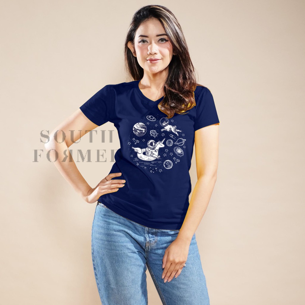 SOUTH FORMED UNICORN ASTRONOT KAOS V NECK / O NECK KATUN PREMIUM ADEM WANITA / CEWEK MOTIF / GAMBAR