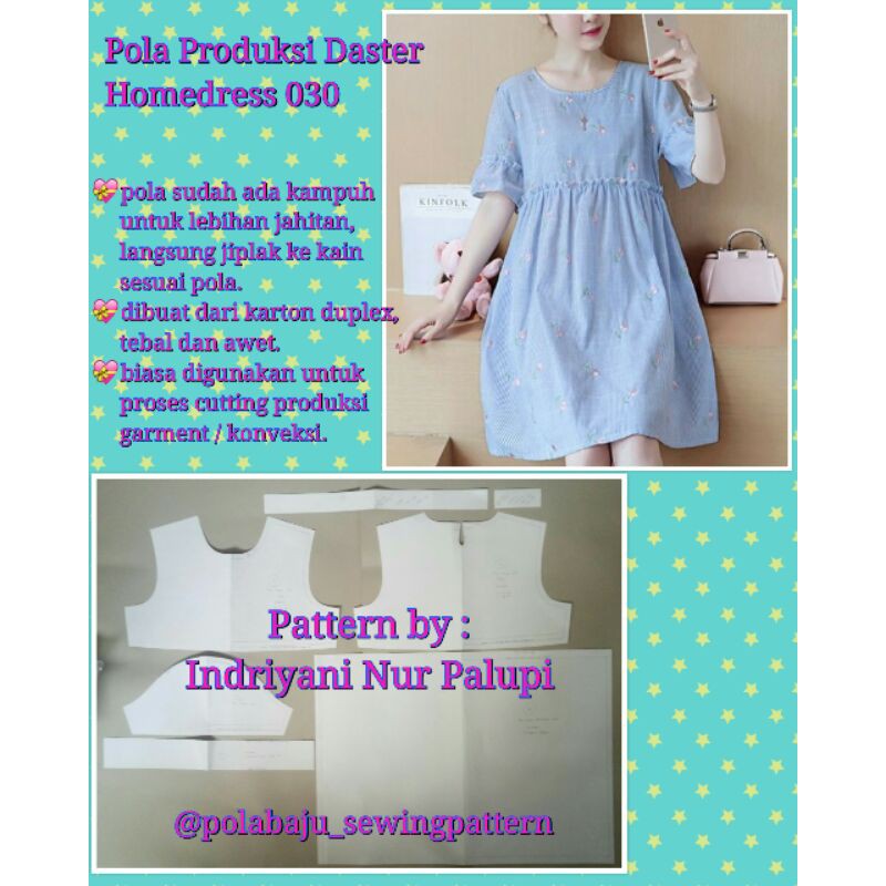 [ Bisa COD ] POLA DASTER BABYDOLL 030 - Pola Homedress - Pola Baju untuk Produksi