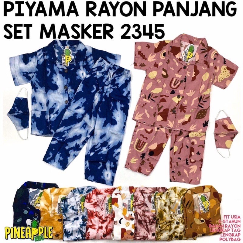 PIYAMA PANJANG RAYON SET MASKER by PINEAPPLE kids usia 1-5 Tahun