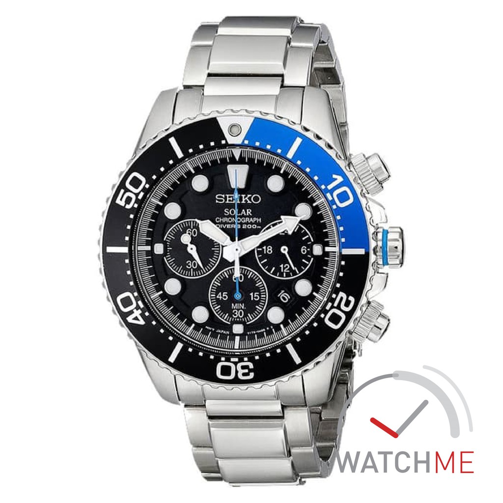 Seiko Diver SSC017P1 Solar Chronograph Black Dial 200m Black Blue Stainless Steel Original Garansi