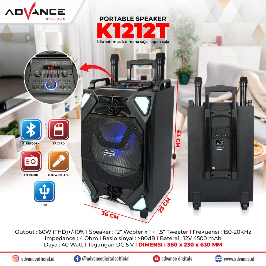 TERBARU !!! Speaker Meeting bluetooth K1212T / K 1212T Advance 12&quot; 2 mic wireless