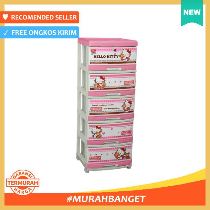 Lemari Plastik Serbaguna Napolly 5 Susun Hello Kitty Pink Cantik Merah Muda Tempat - Laci