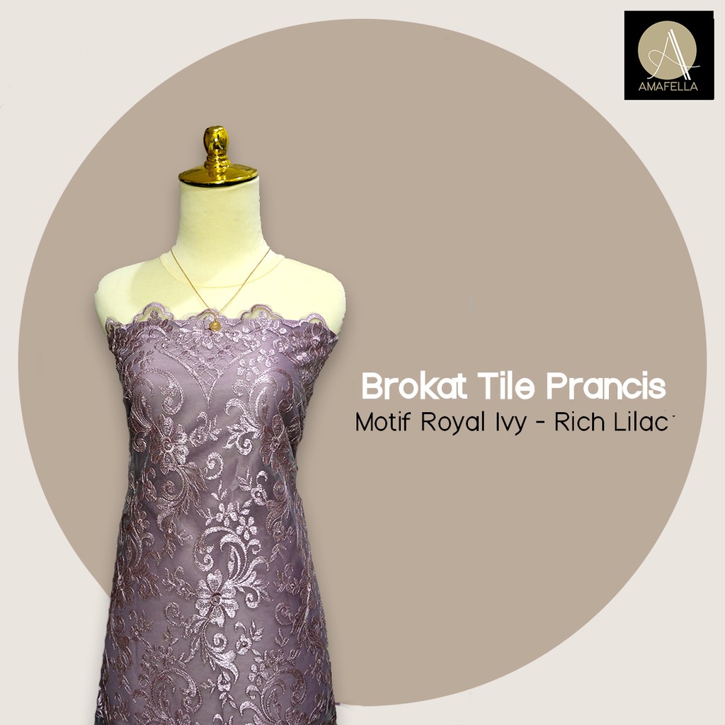 1/2 meter Kain Brokat Tile Prancis Bahan Kebaya Motif Royal Ivy