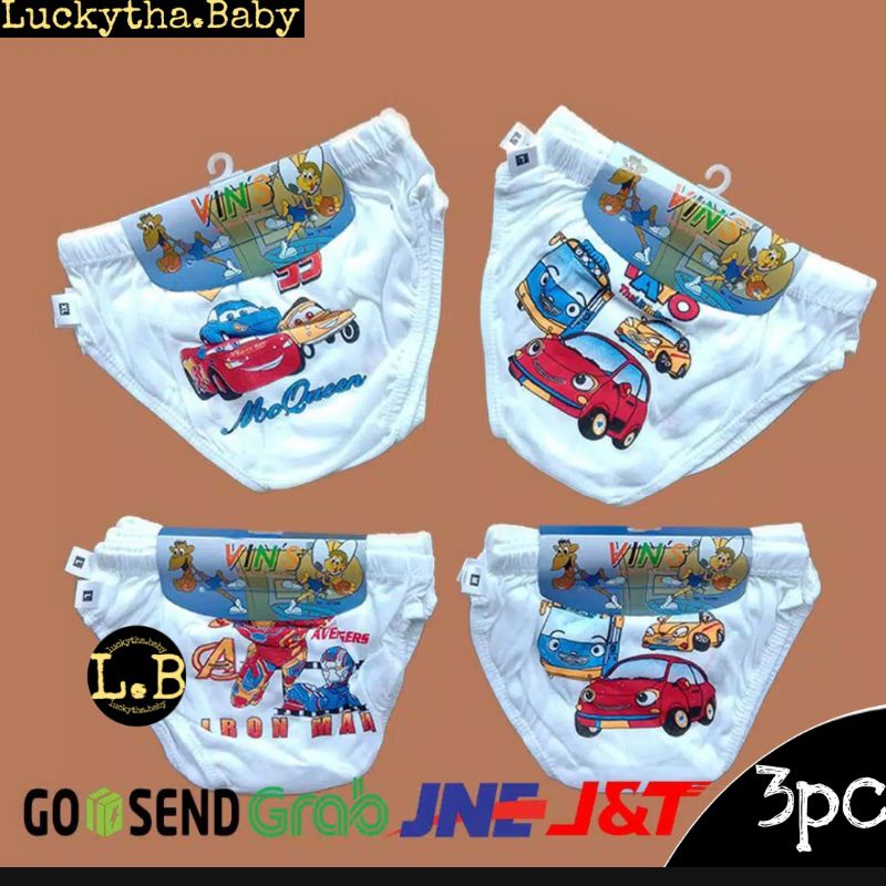 CD vins 3pc_cd anak motif karakter cotton lembut nyaman di pakai/ celana dalam vin-vin putih jepit