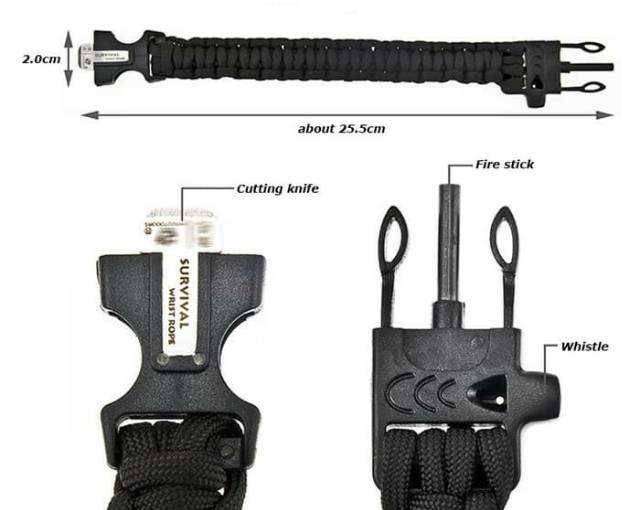 Gelang Outdoor Peluit Paracord Survival Bracelet Flint Fire Starter